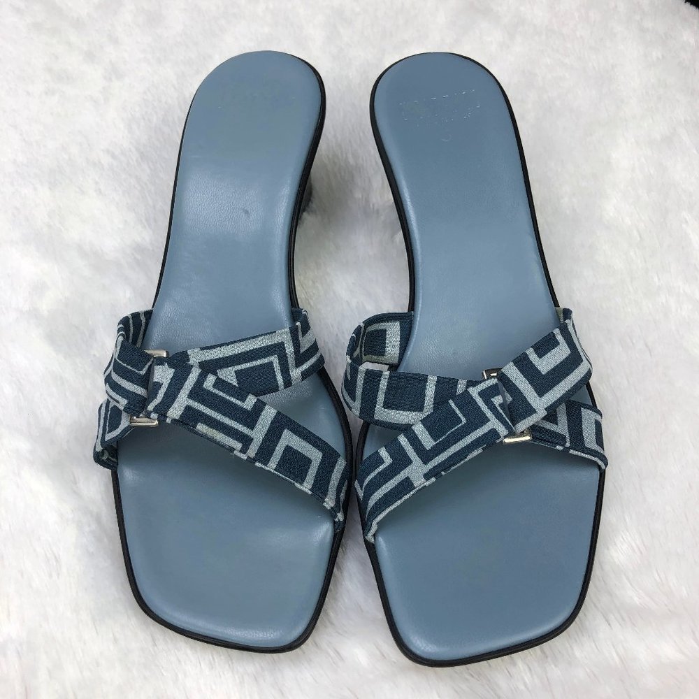 ITALIAN SHOEMAKERS wedge sandal navy / silver - SZ 6